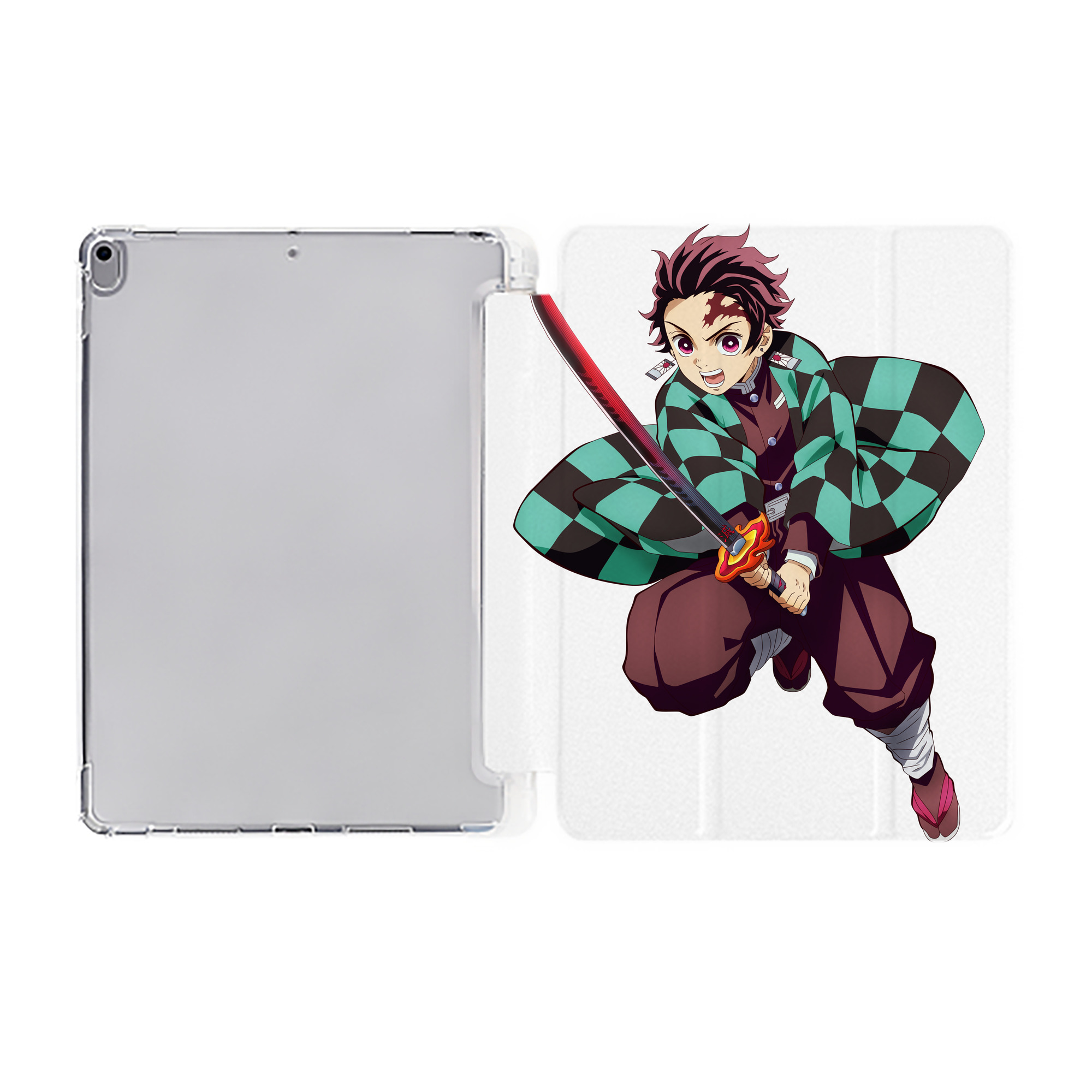 （画像用） 鬼滅の刃 竈門 炭治郎／かまど たんじろう Kamado Tanjirou IPad ケース ペン収納付き 三つ折りスタンド PUレザー×シリコン 対応機種9.5/10.5/10.9インチ